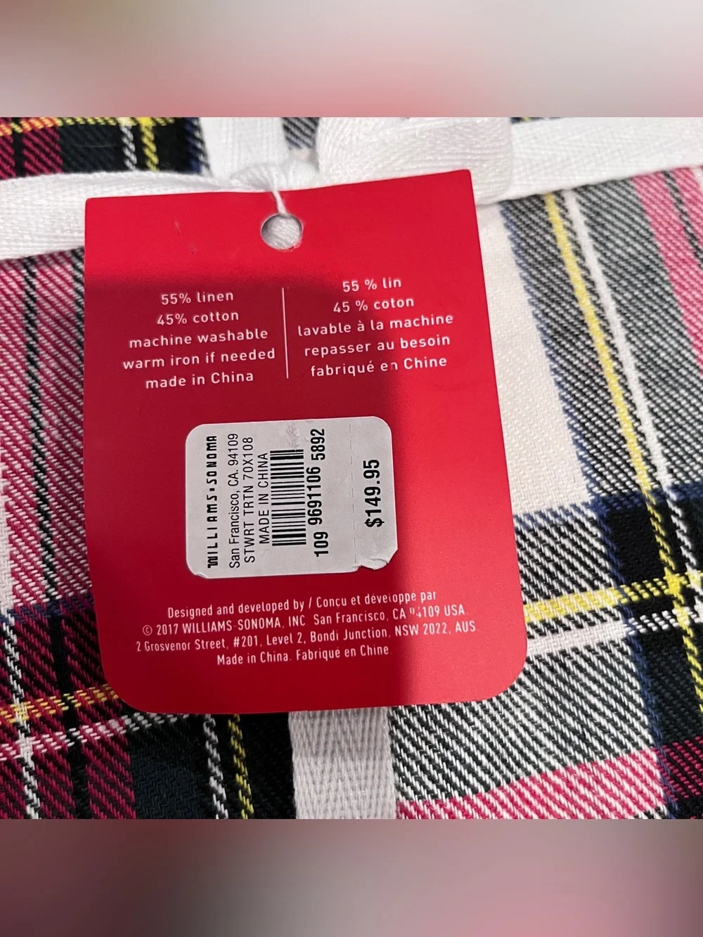 NWT Williams Sonoma Stewart Tartan Plaid Rectangular Tablecloth 70” X 108”